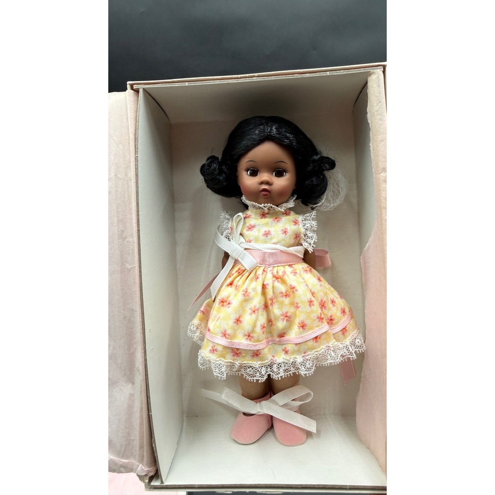 Madame Alexander African American Doll Yellow Pink Floral Dress Lace 8 inch Box